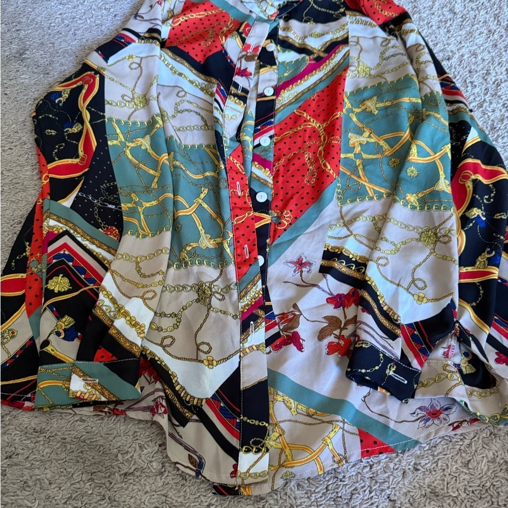 Fashion Nova Beige and Gold Patterned Shirt